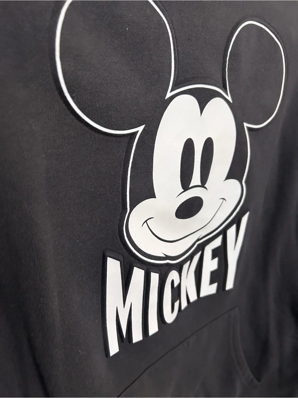 Disney Black Crewneck Hoodie with White embossed Mickey Graphic